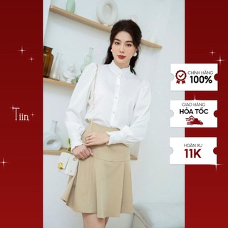 Áo sơ mi cổ trụ viền bèo tay măng sec đôi TIIN STORE AHD361