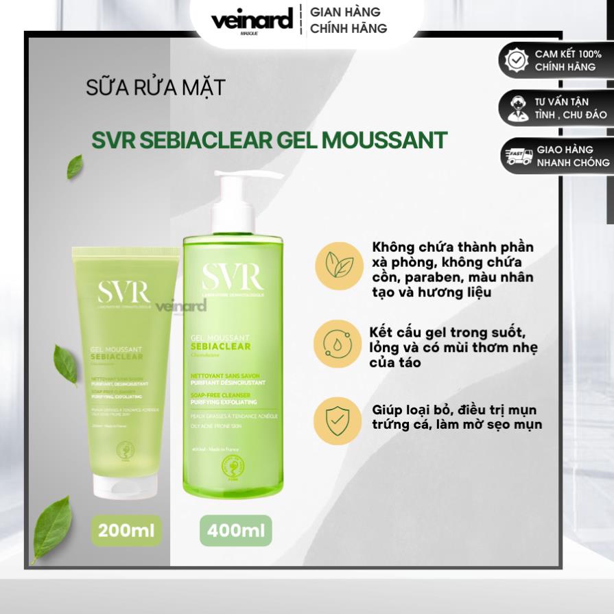 Sữa Rửa Mặt SVR Cho Da Dầu Mụn - SVR Sebiaclear Gel Moussant 55ml-200ml-400ml Loại Bỏ Tế Bào Da Chết SRM