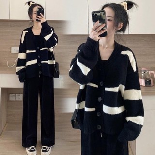 Áo khoác cardigan len nữ cổ V, áo lem cadigan phối 2 màu đen trắng siêu basic dễ mặc TX 01
