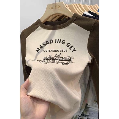 Áo Thun Tay Dài Cổ Tròn Dày Dặn Hở Vai In Họa Tiết raglan Thời Trang Thu Đông Cho Nữ