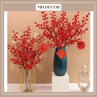 Set 10 cành đào đông ngày tết trang trí phòng khách - set đào đông mix kèm lọ | mh decor