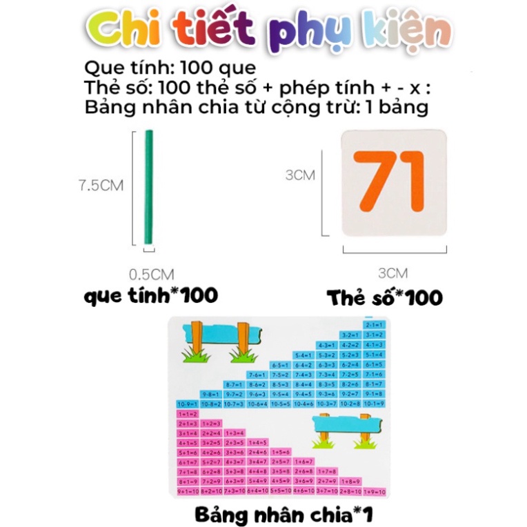 Đồ chơi trí tuệ bảng tính thông minh tặng kèm 100 thẻ số và 100 que tính nhiều màu cho bé