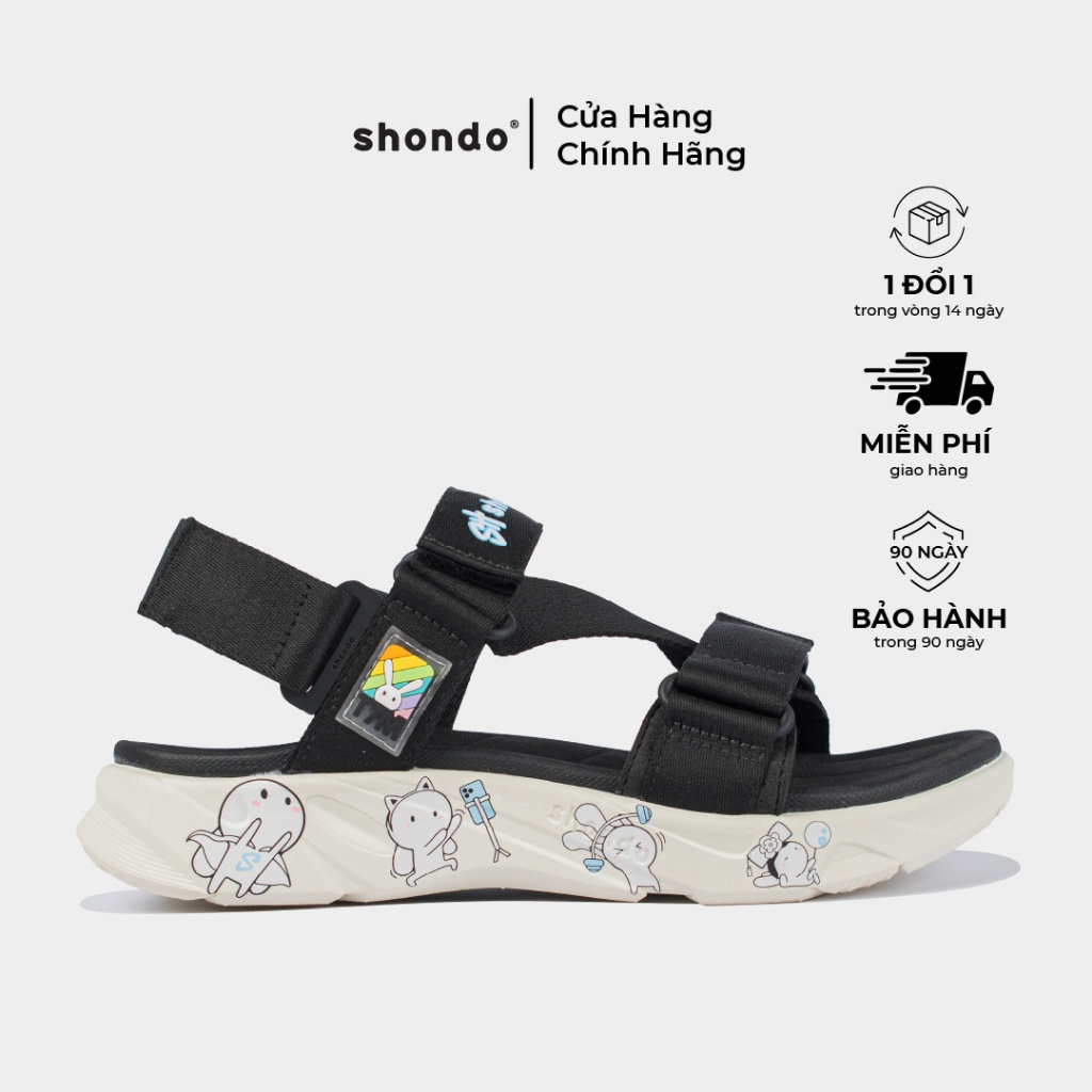 Giày Sandals Nam Nữ SHONDO Thỏ 7 Màu Êm, Thời Trang Thích Hợp Đi Học, Đi Chơi Đen Trắng F8M0010