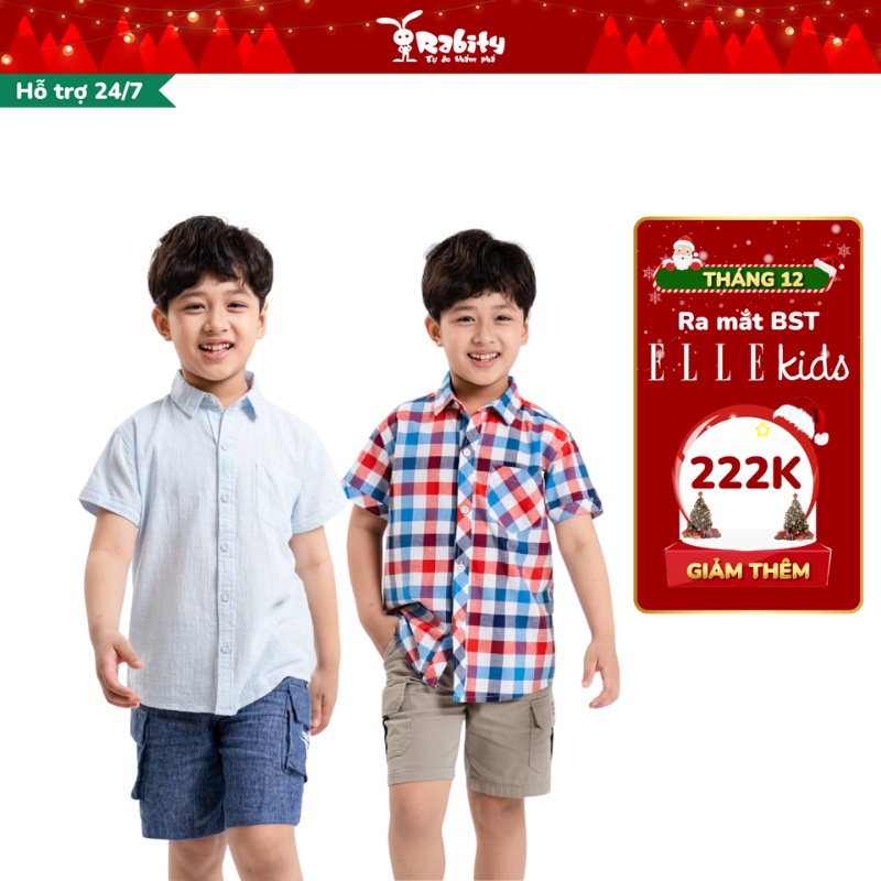 Áo sơ mi ngắn tay áo trắng cho bé đi học họa tiết cho bé trai Rabity 92544