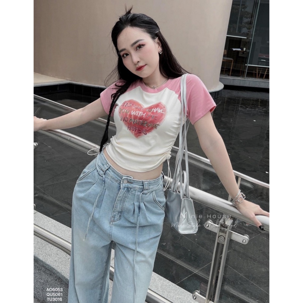 Áo Croptop In Hình Trái Tim Có Rút Dây Hai Bên Eo TTST0089 - Hàng mới về