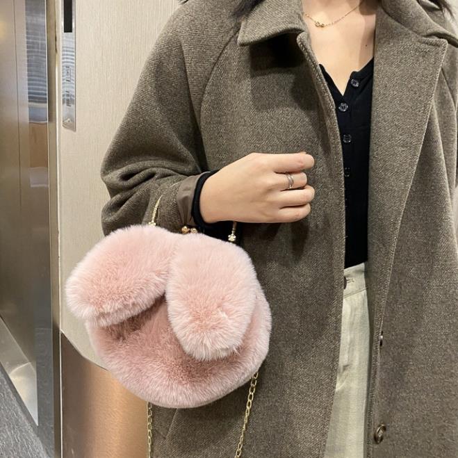 Túi Xách Lông Nhung Form Nhỏ Nhắn Xinh Xắn Thiết Kế Tai Thỏ Siêu Cute TN004