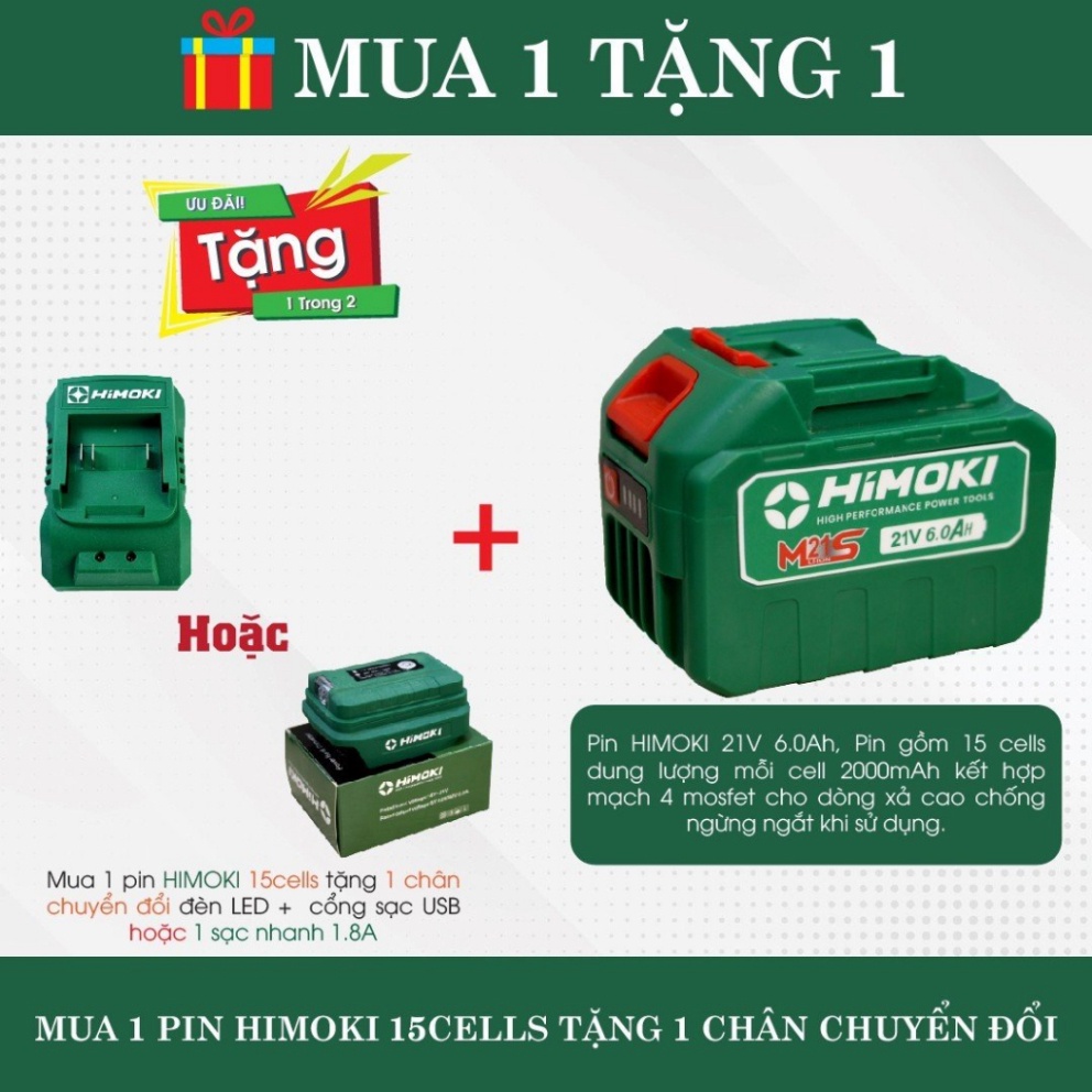 [Chính hãng] Pin Himoki 15 Cell Mạch 4 mosfet có đèn báo pin - Pin máy khoan, máy mài, máy siết chân pin phổ thông