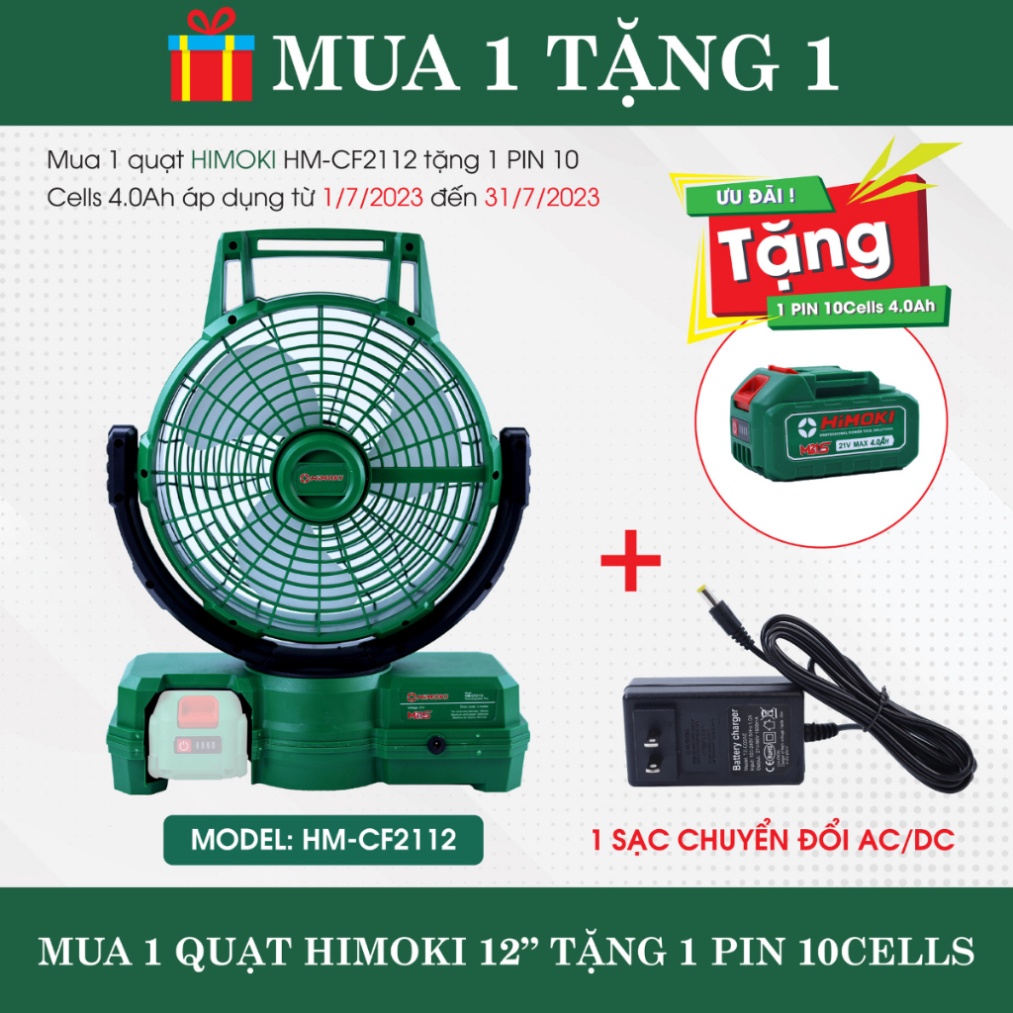 [Chính hãng] Quạt tích điện himoki HM - CF2112 - Quạt pin himoki chân pin phổ thông 4cm - Có điêu tốc - Chạy trực tiếp đ