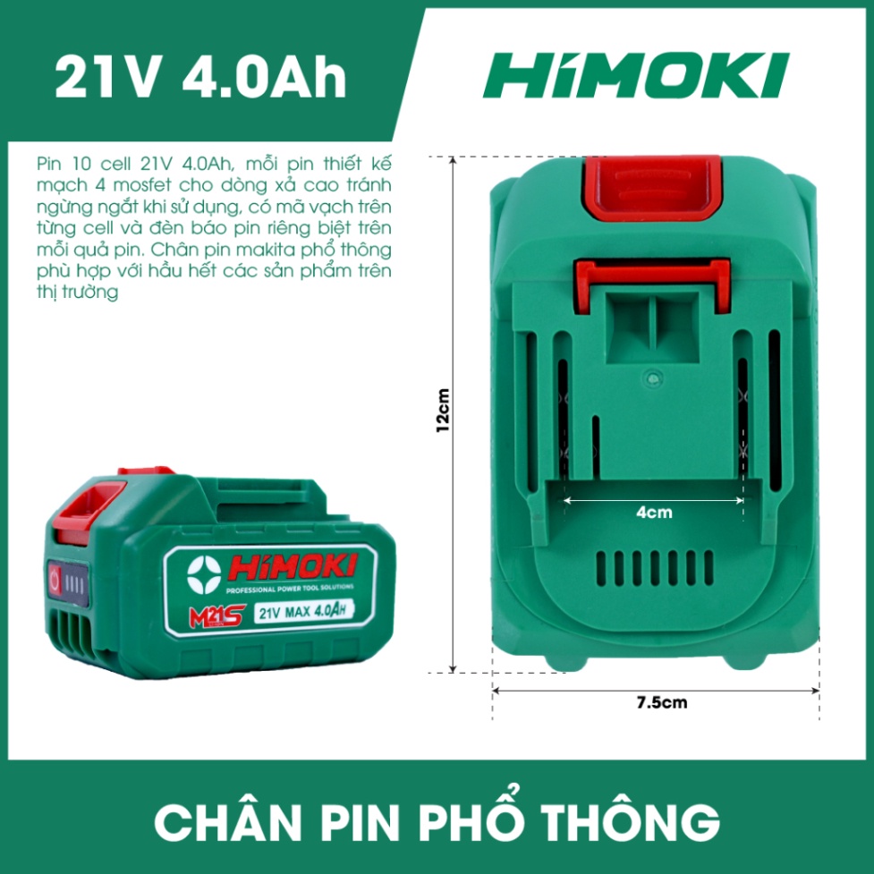 [Chính hãng] Pin Himoki 10 Cell - 15 Cell Mạch 4 mosfet có đèn báo pin - Pin máy khoan, máy mài, máy siết chân pin phổ t