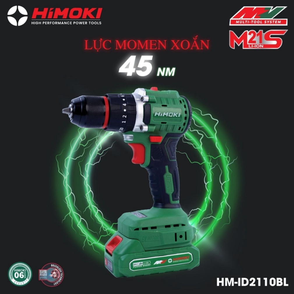 [Chính hãng] Máy khoan pin HIMOKI 21V HM-ID2110BL động cơ KHÔNG CHỔI THAN - Khoan pin Himoki tặng kèm bộ phụ kiện 24 chi