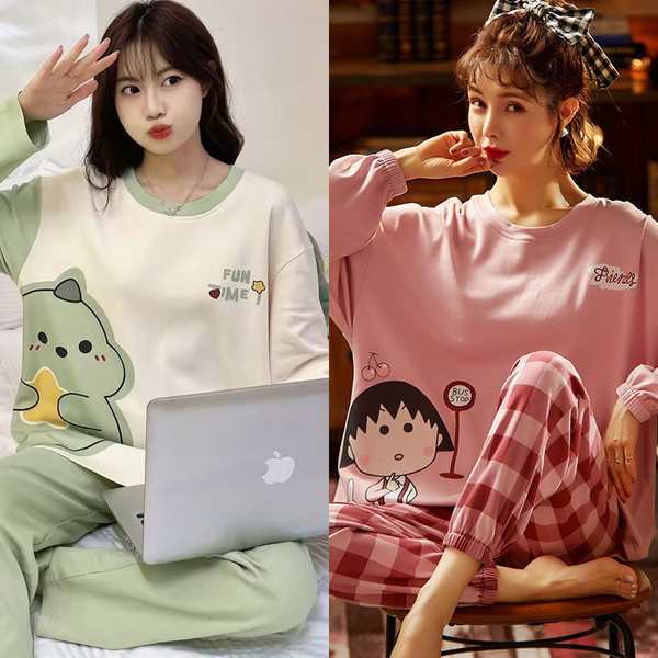 Bộ Đồ Ngủ Tay Dài Chất Liệu 100% cotton Nguyên Chất Thời Trang Thu Đông 2023 Dễ Thương Cho Nữ