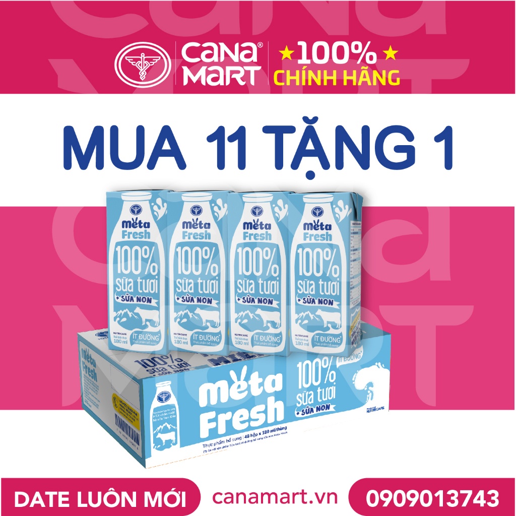 Thùng sữa tươi Nutricare Meta Fresh Ít Đường sữa non tăng cường miễn dịch (180ml)