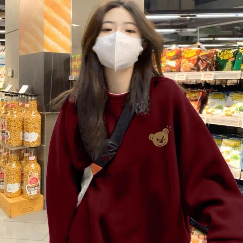 Áo nỉ sweater form rộng nam nữ unisex in hình mặt gấu xx M02
