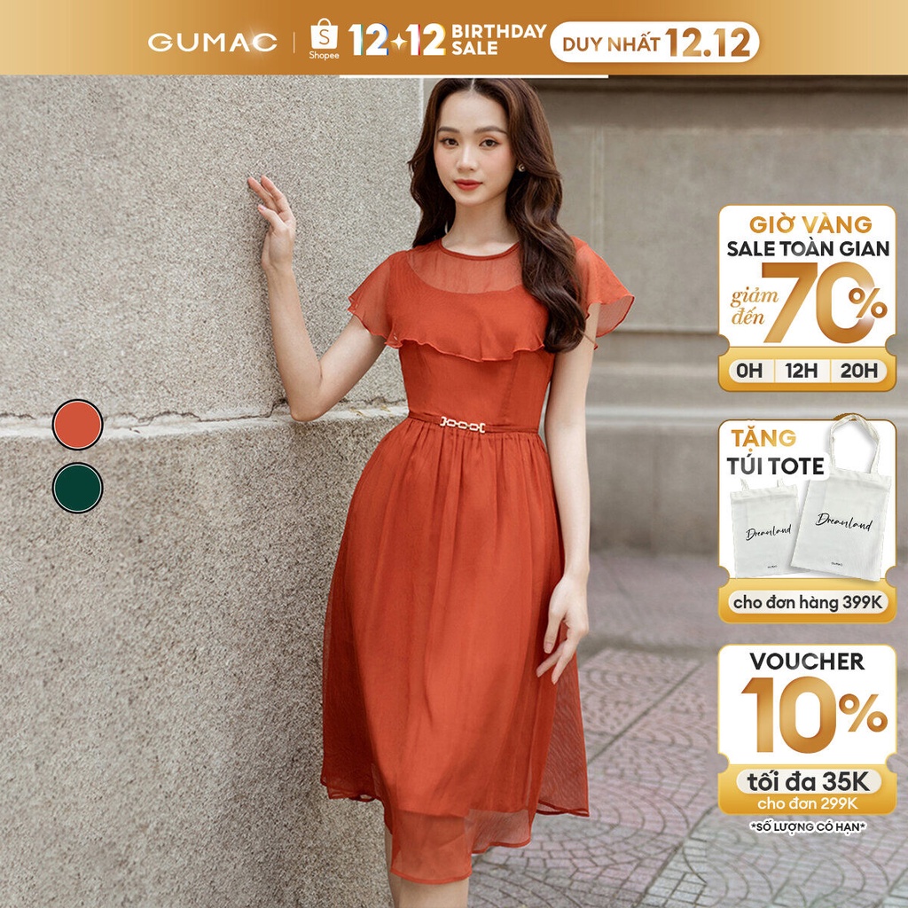 Đầm nữ thiết kiểu bèo vai sang trọng GUMAC DD03034