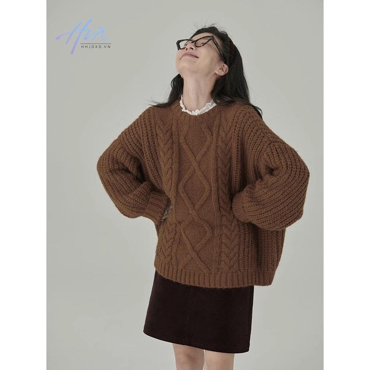 Áo sweater Dệt Kim Dáng Rộng Kiểu Cổ Điển Thời Trang Thu Đông Dễ Phối Đồ