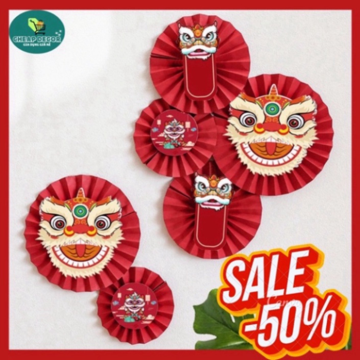Set 6 quạt giấy đỏ cao cấp, trang trí đám cưới, lễ hội, Tết, trang trí năm mới - Trang Trí Tết 2024