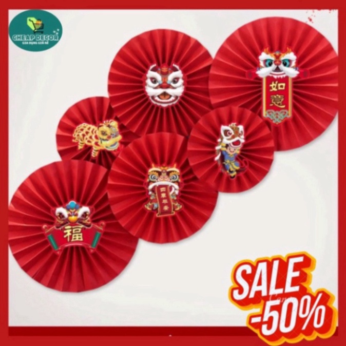 Set 6 quạt giấy đỏ cao cấp, trang trí đám cưới, lễ hội, Tết, trang trí năm mới - Trang Trí Tết 2024
