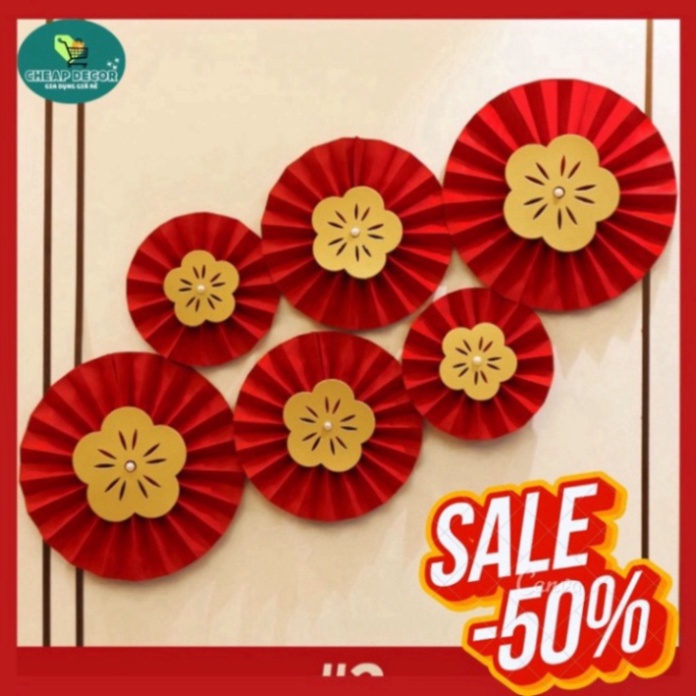 Set 6 quạt giấy đỏ cao cấp, trang trí đám cưới, lễ hội, Tết, trang trí năm mới - Trang Trí Tết 2024