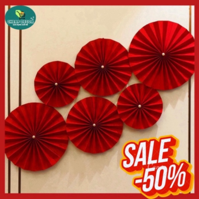 Set 6 quạt giấy đỏ cao cấp, trang trí đám cưới, lễ hội, Tết, trang trí năm mới - Trang Trí Tết 2024