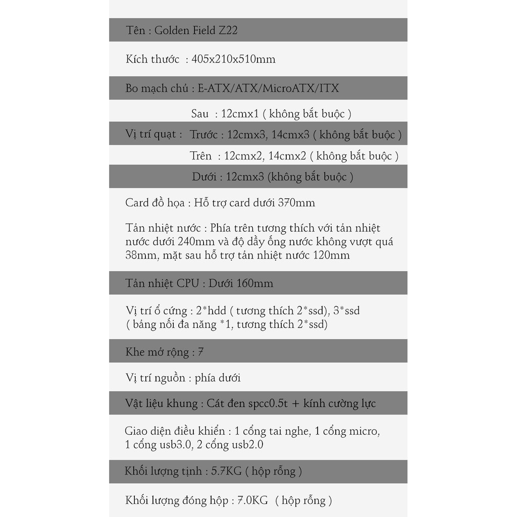 Vỏ máy tính Golden Field Z22 - Hàng chính hãng