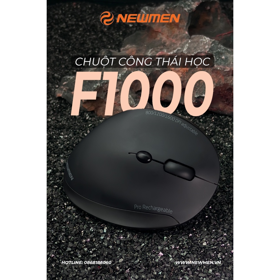 Chuột không dây Newmen F1000,công thái học,hạn chế mỏi tay,1600DPI,2 chế độ kết nối,dùng cho PC/Mac/-BH 24 tháng