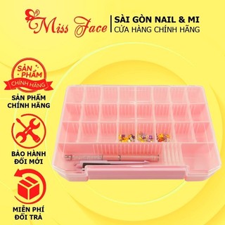 Hộp Mica - Khay Mica 32 ô đựng charm - đá - phụ kiện nail màu hồng xinh xắn