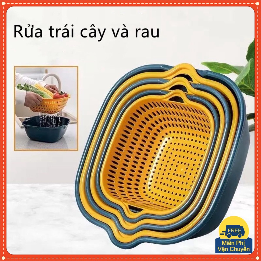Set 6 món rổ kèm chậu đa năng, rổ nhựa và chậu tiện lợi đựng rau củ quả an toàn thẩm mỹ