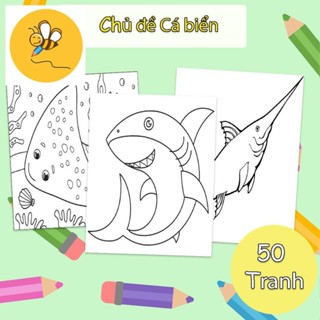 Bộ 100 tranh giấy tô màu cho bé chủ đề cá biển - đồ chơi giấy thủ công phát triển trí tuệ TM03