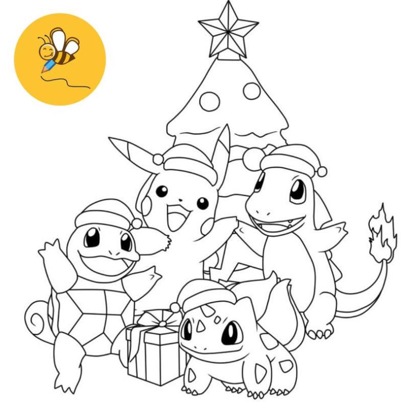 Tranh Tô Màu Pokemon Giáng Sinh Noel - Bộ 10 Tờ Tranh Tô Màu Dành Cho Màu Sáp, Màu Chì - TRANH TÔ MÀ