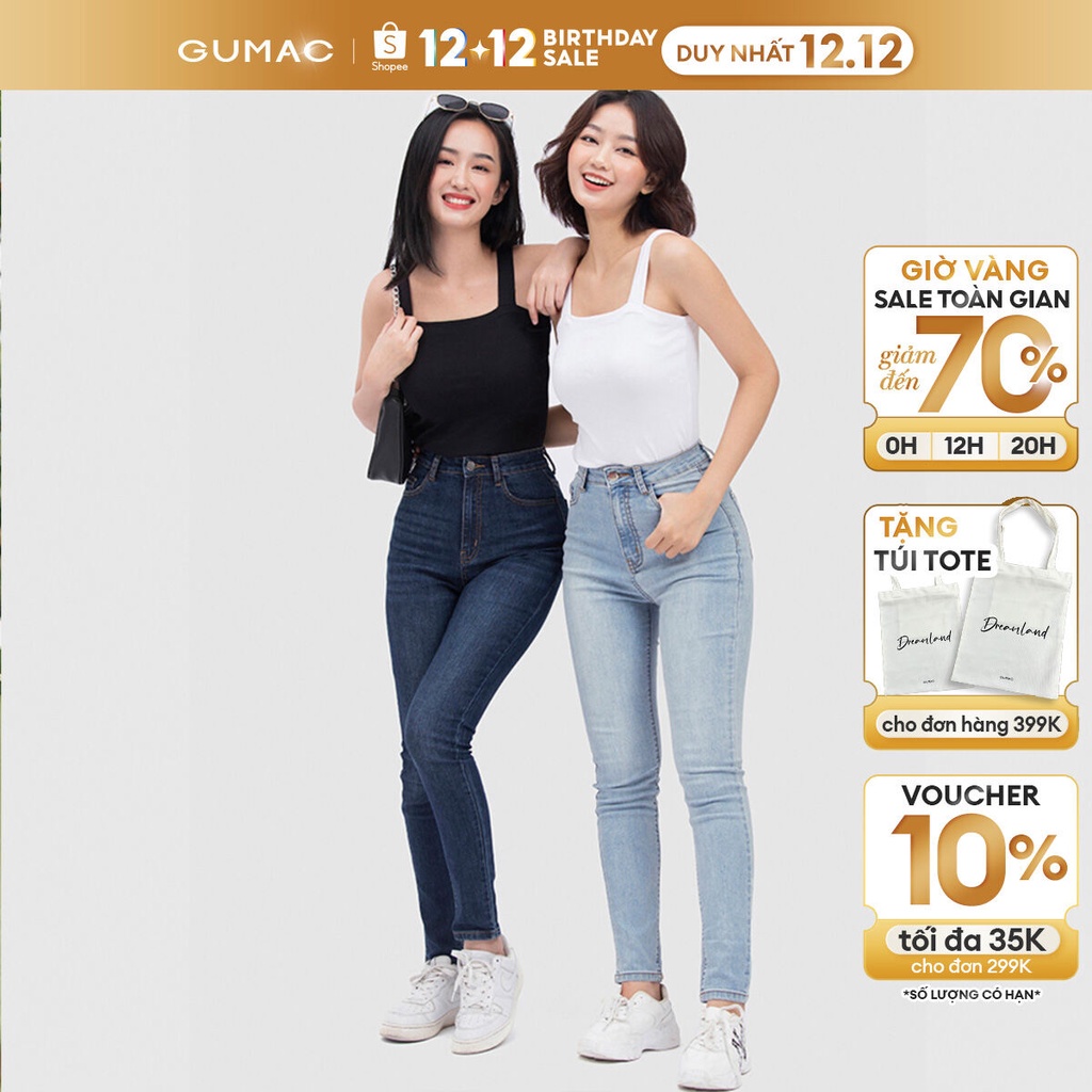 Quần skinny jean nữ lưng cao thời trang GUMAC QJC04045