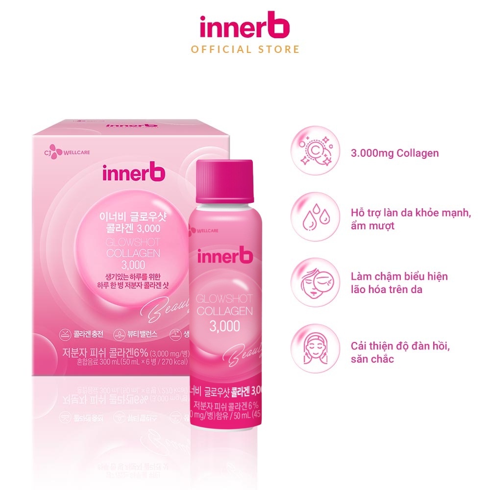 Combo giữ ẩm, sáng da InnerB Aqua Bank lọ 56 viên & Nước uống Collagen