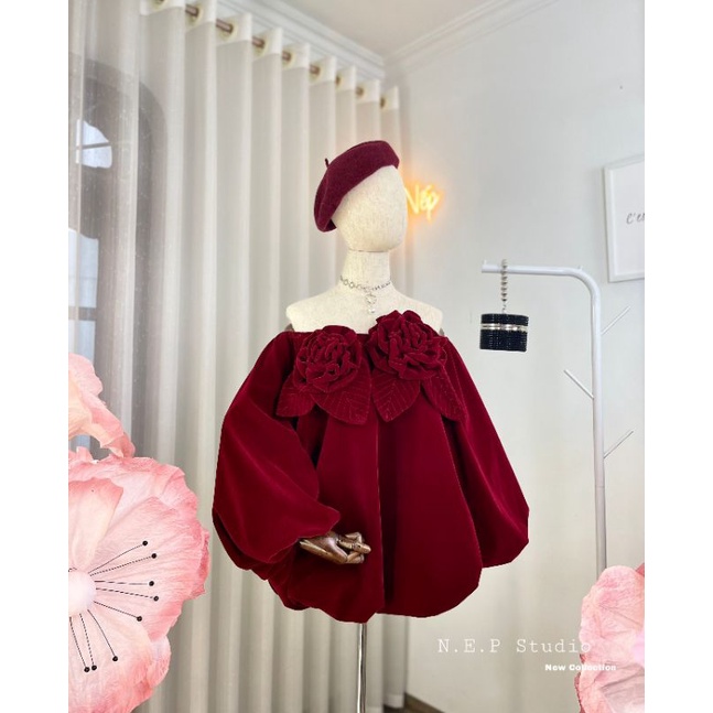 Váy nhung đính hoa NEW!! 💯HÀNG THIẾT KẾ TẾT 2024 💖