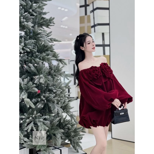 Váy nhung đính hoa NEW!! 💯HÀNG THIẾT KẾ TẾT 2024 💖