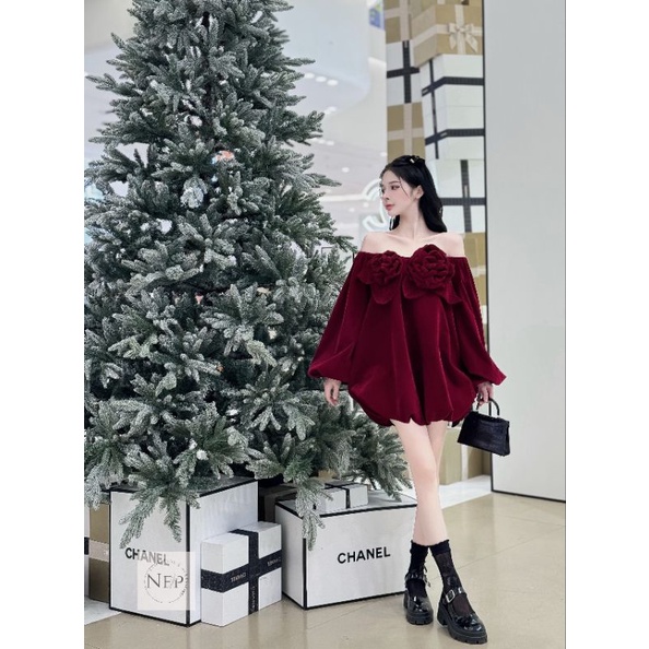 Váy nhung đính hoa NEW!! 💯HÀNG THIẾT KẾ TẾT 2024 💖