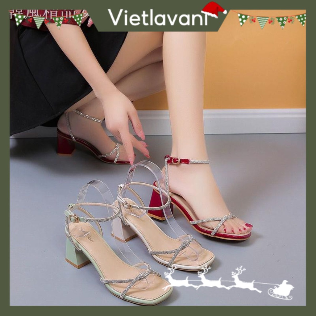 Giày nữ sandal Size 35-43 đính đá S36 cao cấp đế vuông 5 phần da mềm mịn siêu đẹp trend 2021