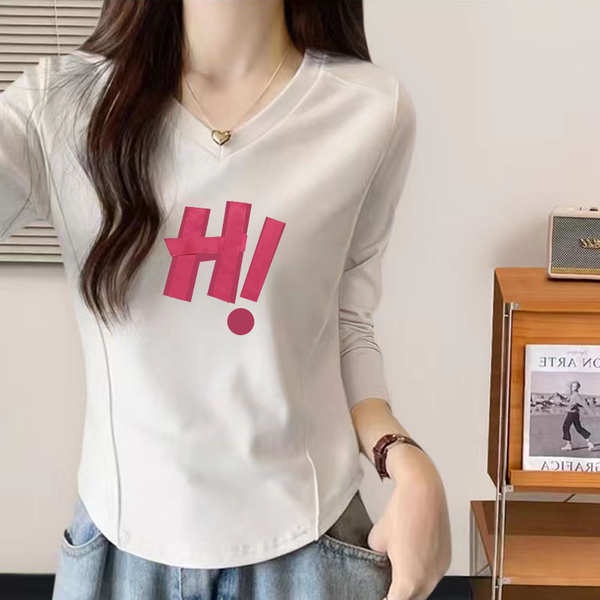 Áo Thun cotton Tay Dài Cổ Chữ v Thời Trang Xuân Thu Cho Nữ