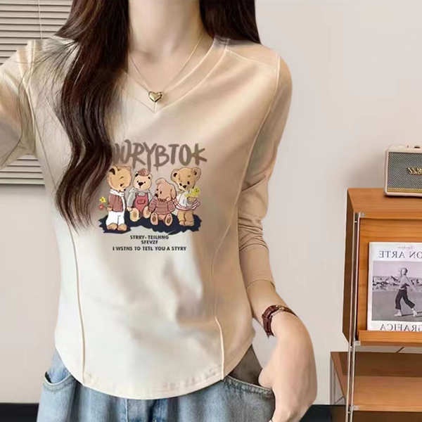 Áo Thun cotton Tay Dài Cổ Chữ v Thời Trang Xuân Thu Cho Nữ