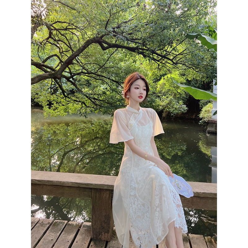 Bộ Áo Sườn Xám Cách Tân + Chân Váy Lưới Thời Trang Trung Hoa 2022 12.6 &