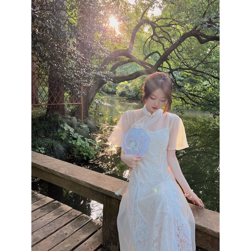 Bộ Áo Sườn Xám Cách Tân + Chân Váy Lưới Thời Trang Trung Hoa 2022 12.6 &