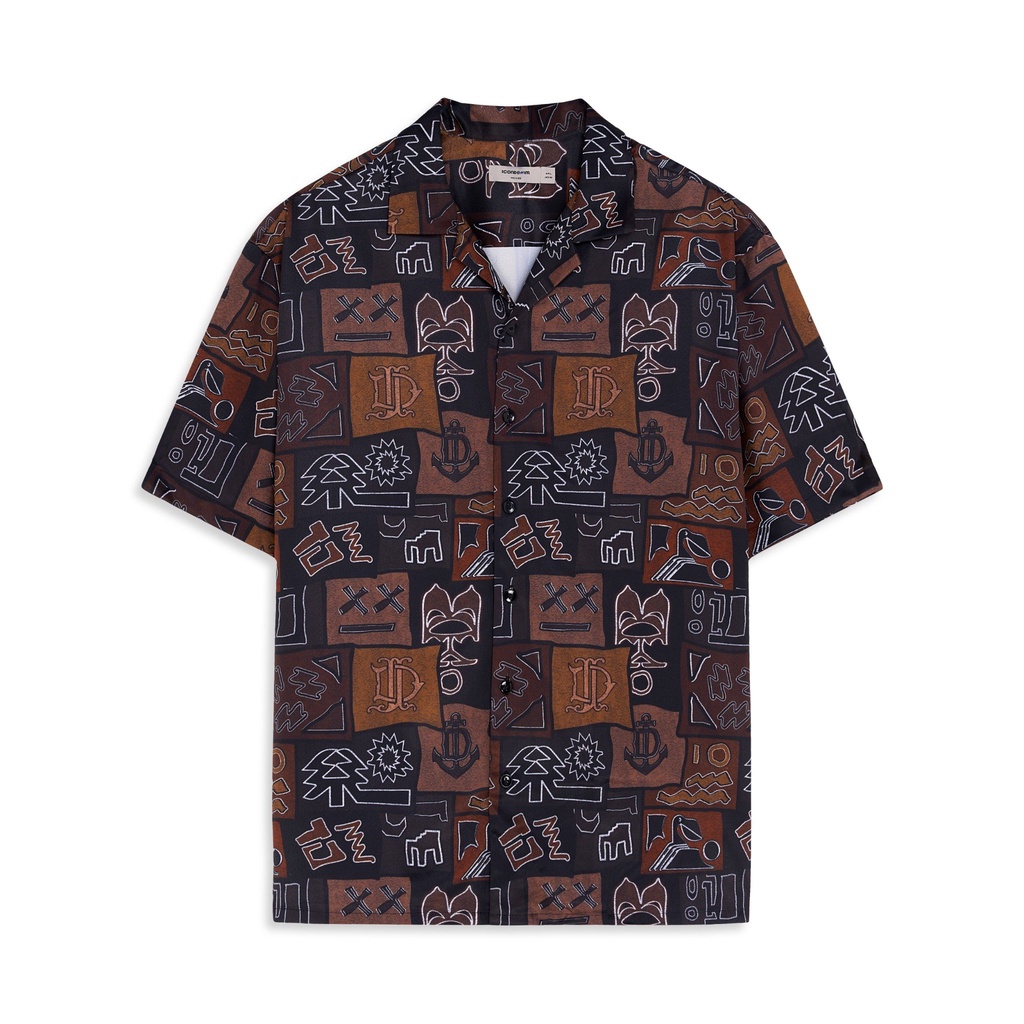 Áo Sơmi Cuban ICONDENIM Relaxed Abstract Hand-Drawn Ethnic SMID0166