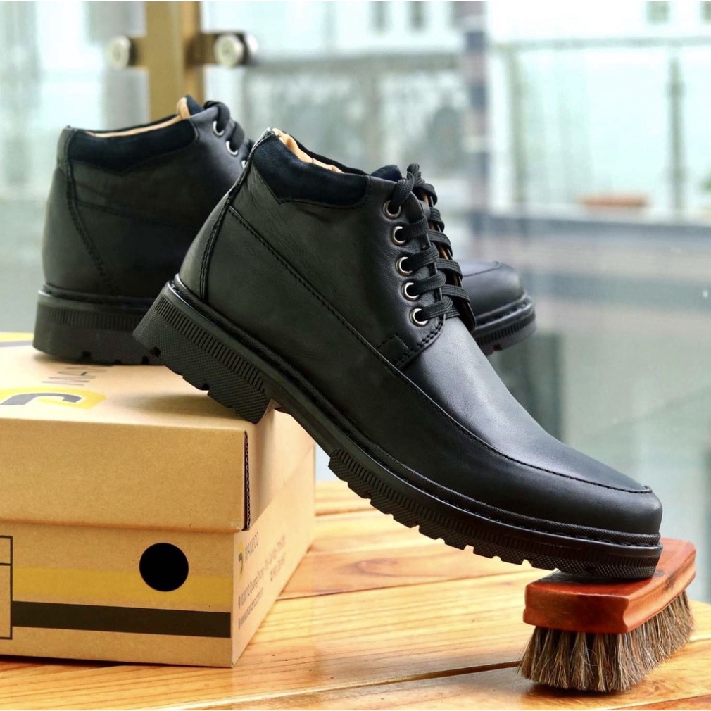 Giày Boot Nam Cổ Lửng Tăng độ dài Mandoo Da Bò Thật  NB4 black color - Nâu