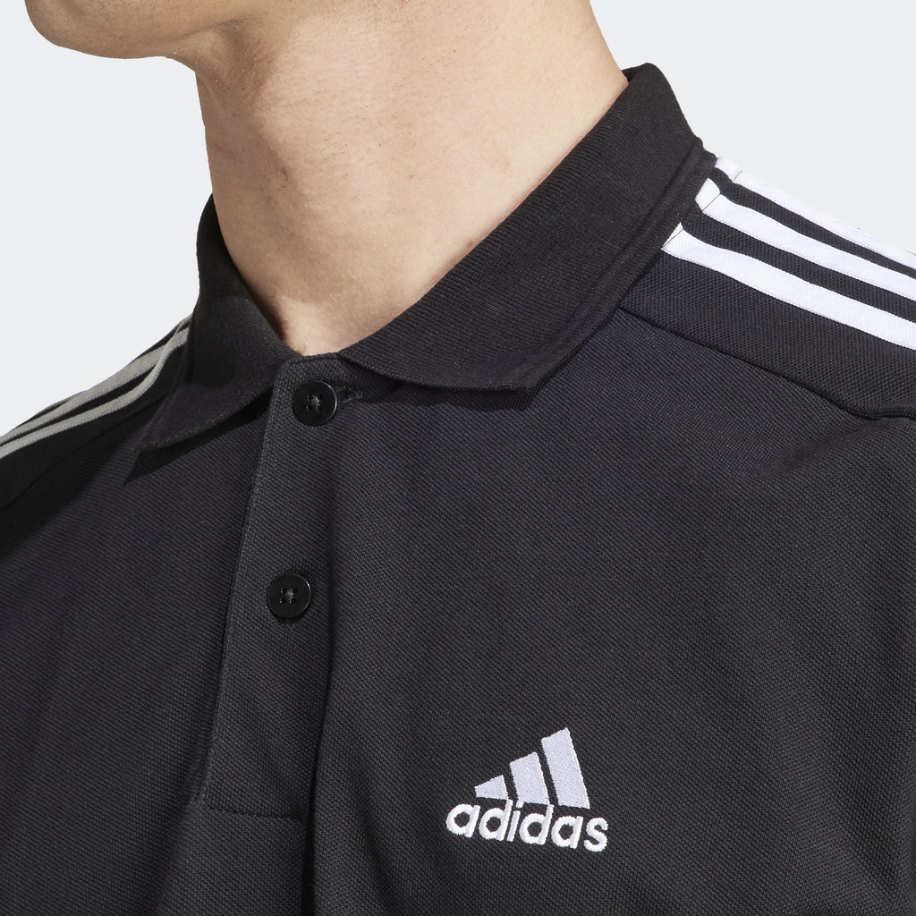Adidas Phong cách sống Áo Polo 3 Sọc Thêu Logo Nhỏ Vải Piqué Essentials Nam Đen IC9310