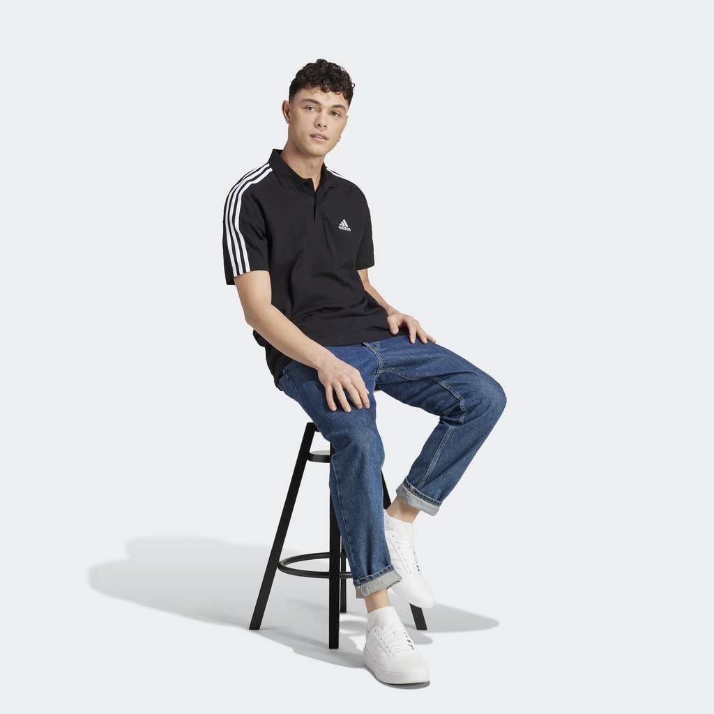 Adidas Phong cách sống Áo Polo 3 Sọc Thêu Logo Nhỏ Vải Piqué Essentials Nam Đen IC9310