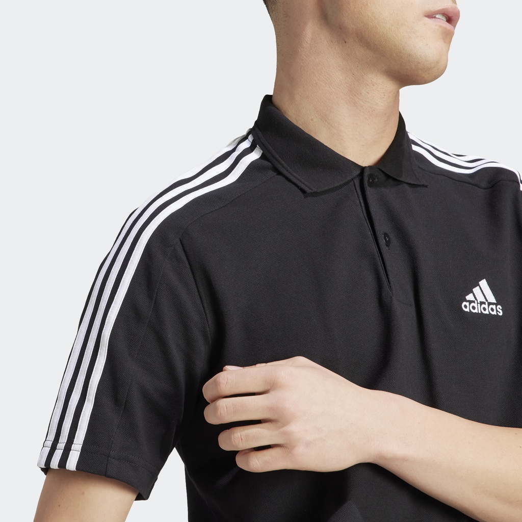 Adidas Phong cách sống Áo Polo 3 Sọc Thêu Logo Nhỏ Vải Piqué Essentials Nam Đen IC9310