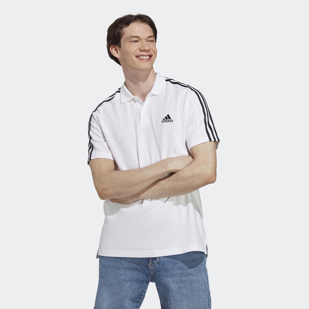 Adidas Phong cách sống Áo Polo 3 Sọc Thêu Logo Nhỏ Vải Piqué Essentials Nam trắng IC9312