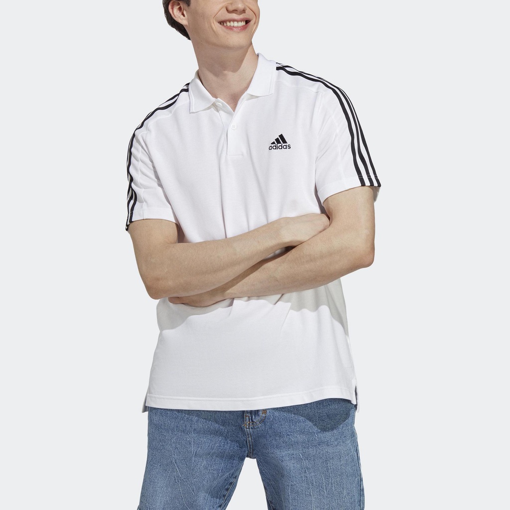 adidas Phong cách sống Áo Polo 3 Sọc Thêu Logo Nhỏ Vải Piqué Essentials Nam trắng IC9312