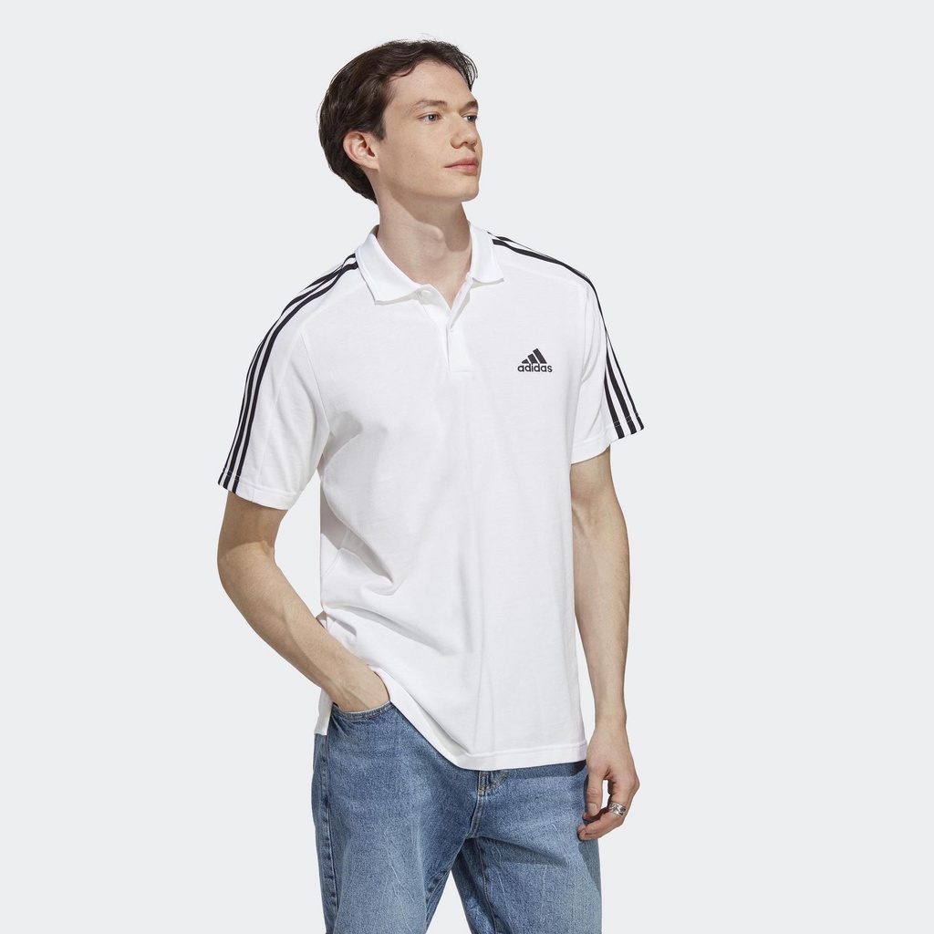 Adidas Phong cách sống Áo Polo 3 Sọc Thêu Logo Nhỏ Vải Piqué Essentials Nam trắng IC9312