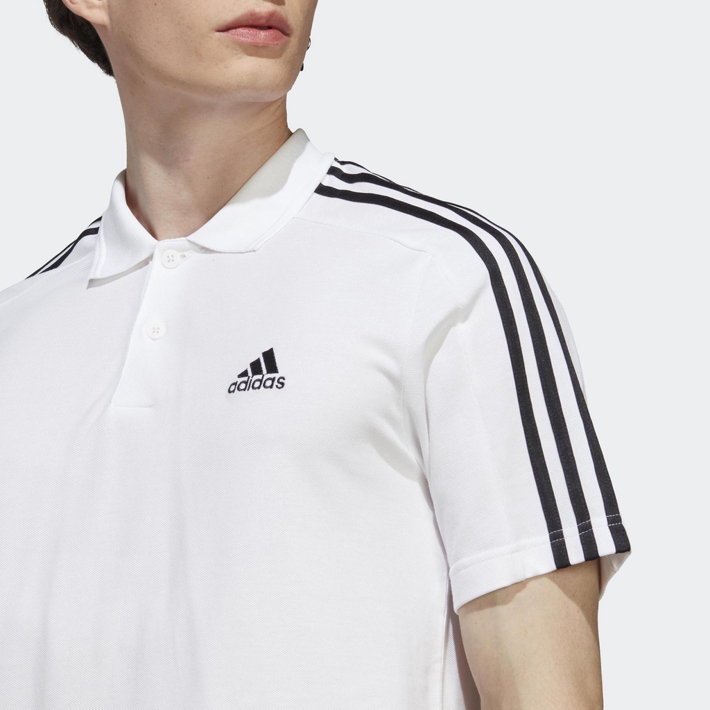 adidas Phong cách sống Áo Polo 3 Sọc Thêu Logo Nhỏ Vải Piqué Essentials Nam trắng IC9312