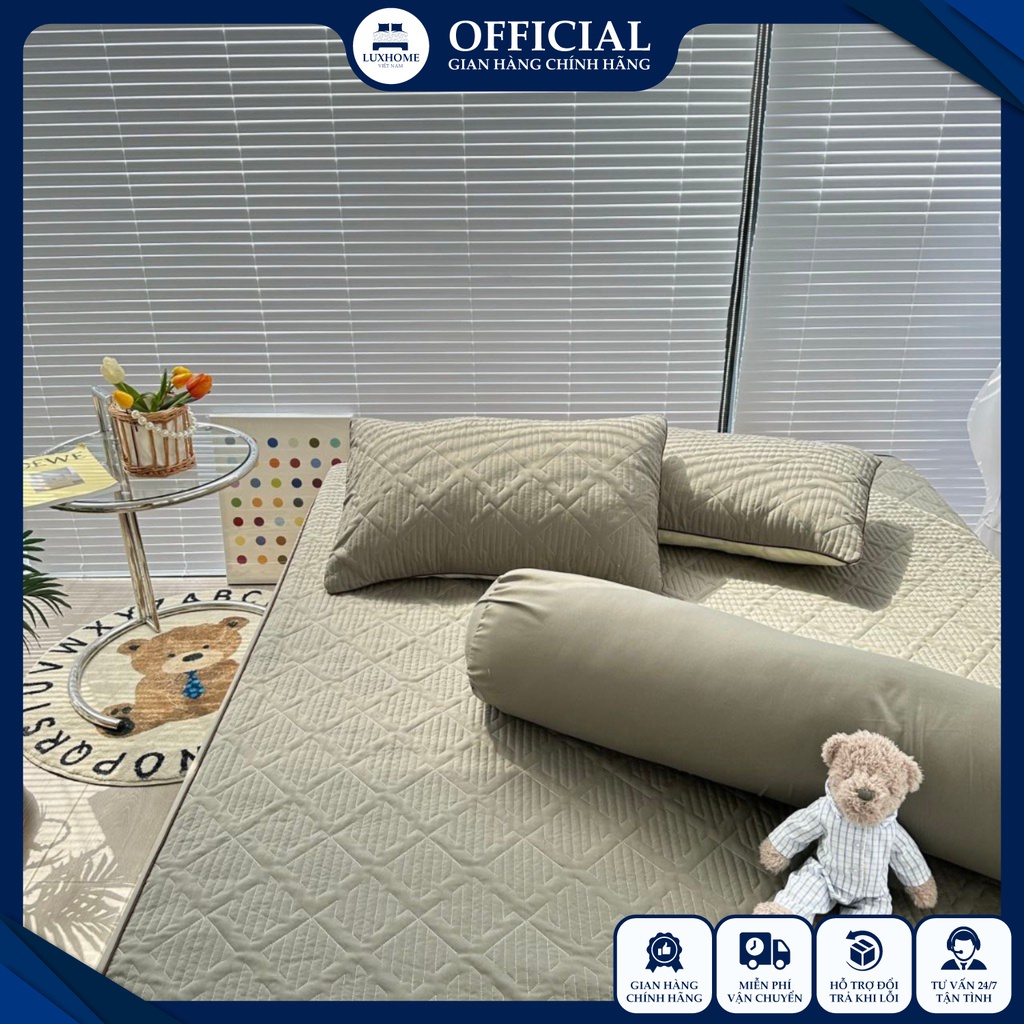 Bộ Chăn Ga Gối Chần 4 Món Cotton Phối Màu Cao Cấp, Chất Vải Mềm Mát, Thoáng Khí, Kháng Khuẩn Tốt
