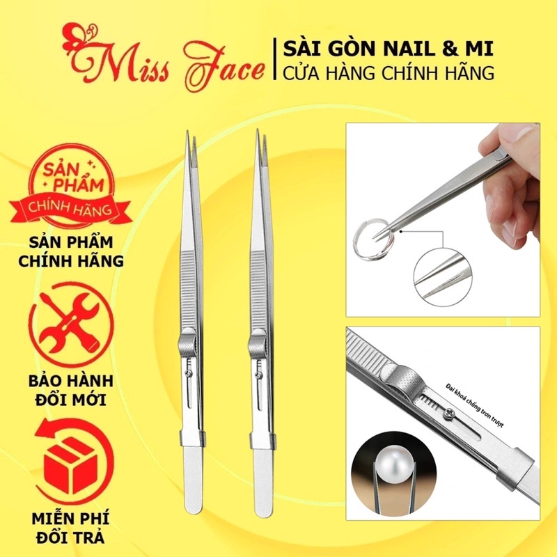 Nhíp gắp đá - Nhíp gắp kim cương có khoá cài chắc chắn - Nhíp gắp đá đầu thẳng siêu nhọn
